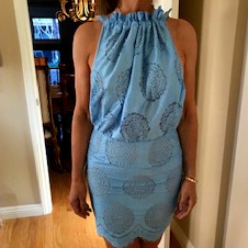 Mia Blue Lace Open Back Halter Dress